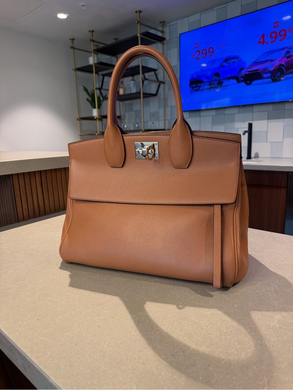 Salvatore Ferragamo Tan Leather Top-Handle Satchel